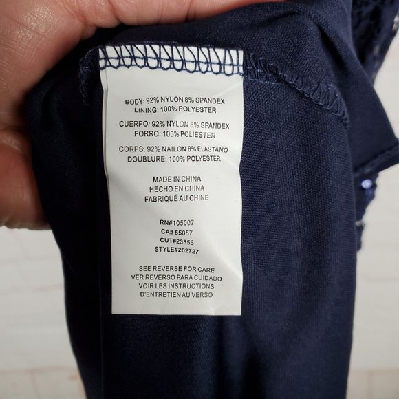 NEW MARINA Sequin Lace Gown Dress Sz 6 Navy Blue Sleeveless Sheath Keyhole Back - Picture 12 of 16